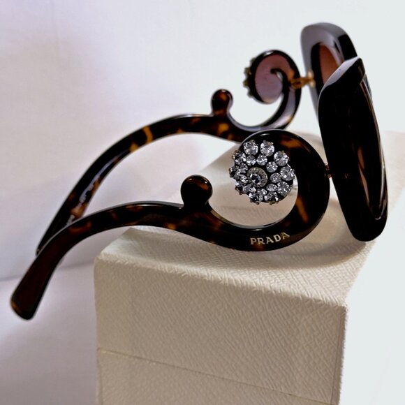 PRADA Baroque Tortoise Sunglasses w/Swarovski Crystal Temples #SPR270 - Picture 1 of 16